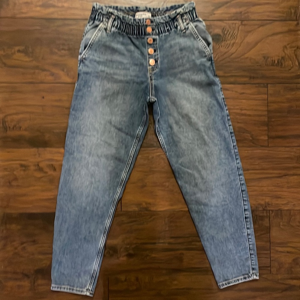 High-rise, button detailed, jogger jeans work pockets